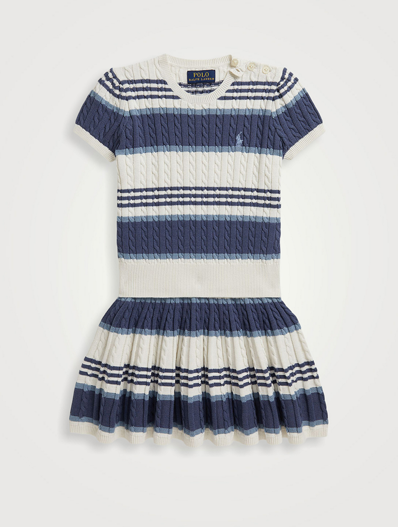 Ensemble pull et jupe en tricot câblé de coton à rayures