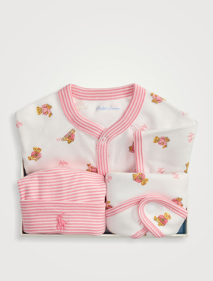 Ensemble-cadeau trois-pièces Polo Bear en coton