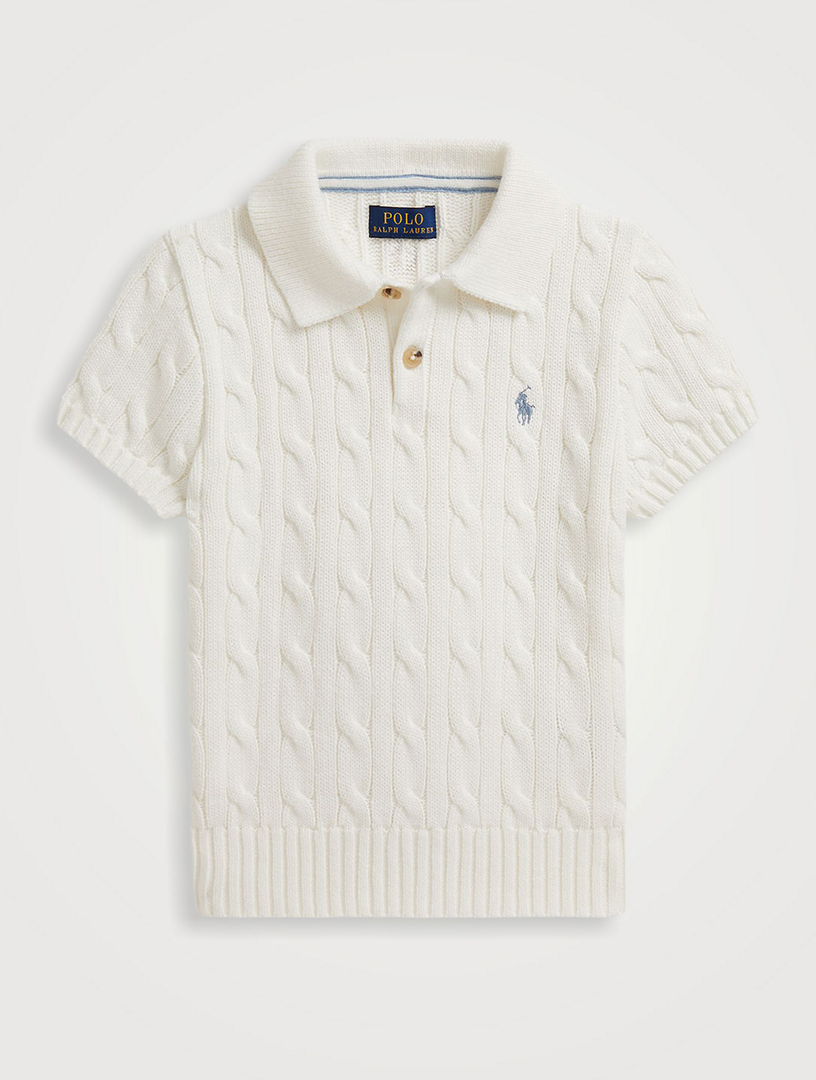 POLO RALPH LAUREN Cable-Knit Cotton Short-Sleeve Polo Sweater