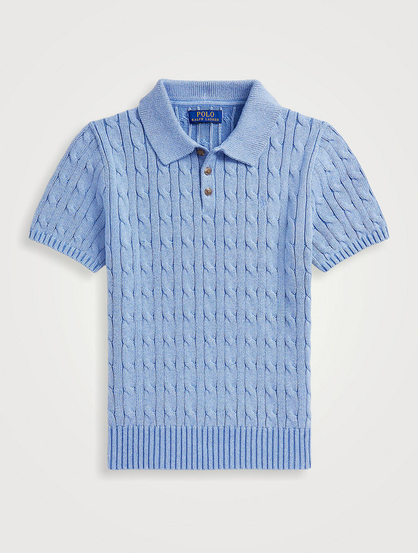 POLO RALPH LAUREN Cable-Knit Cotton Short-Sleeve Polo Sweater