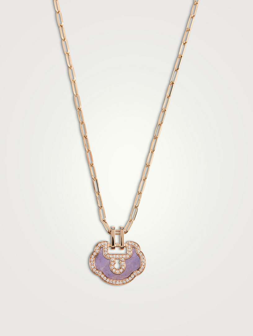 Medium Yu Yi 18K Rose Gold Necklace With Diamonds And Jade