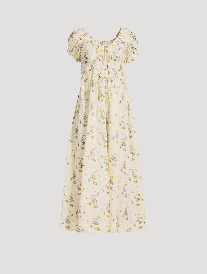 Ashlynn Smocked Midi Dress In Floral Print