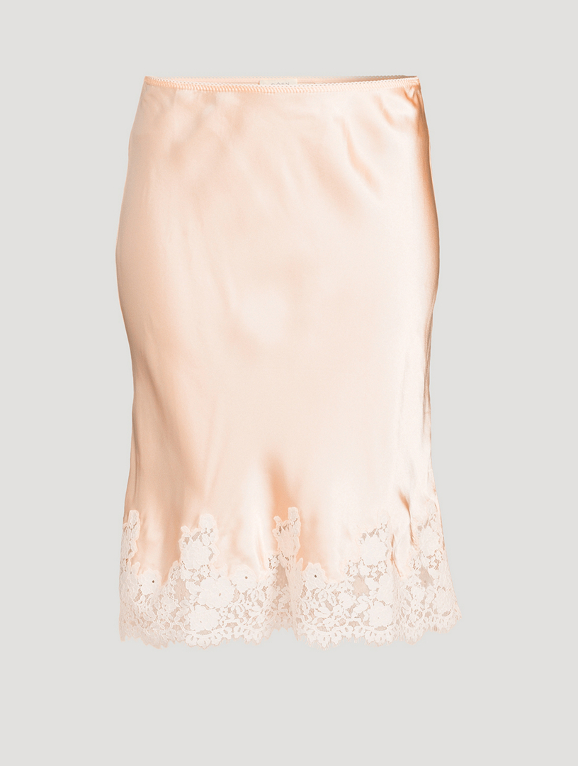 Elowette Lace-Trimmed Silk Slip Skirt
