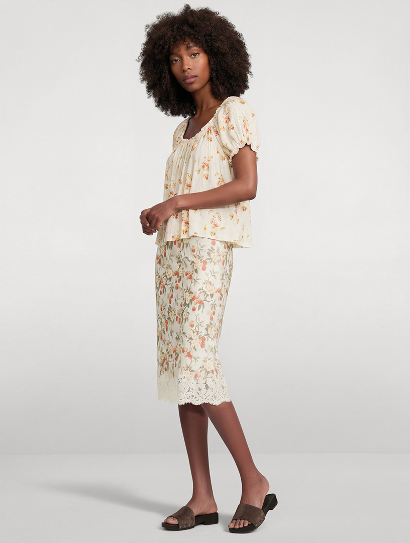 スカート Drawer flowerprint long skirt 36 DOEN Elowette Lace-Trimmed Silk Slip Skirt In Floral Print | Holt