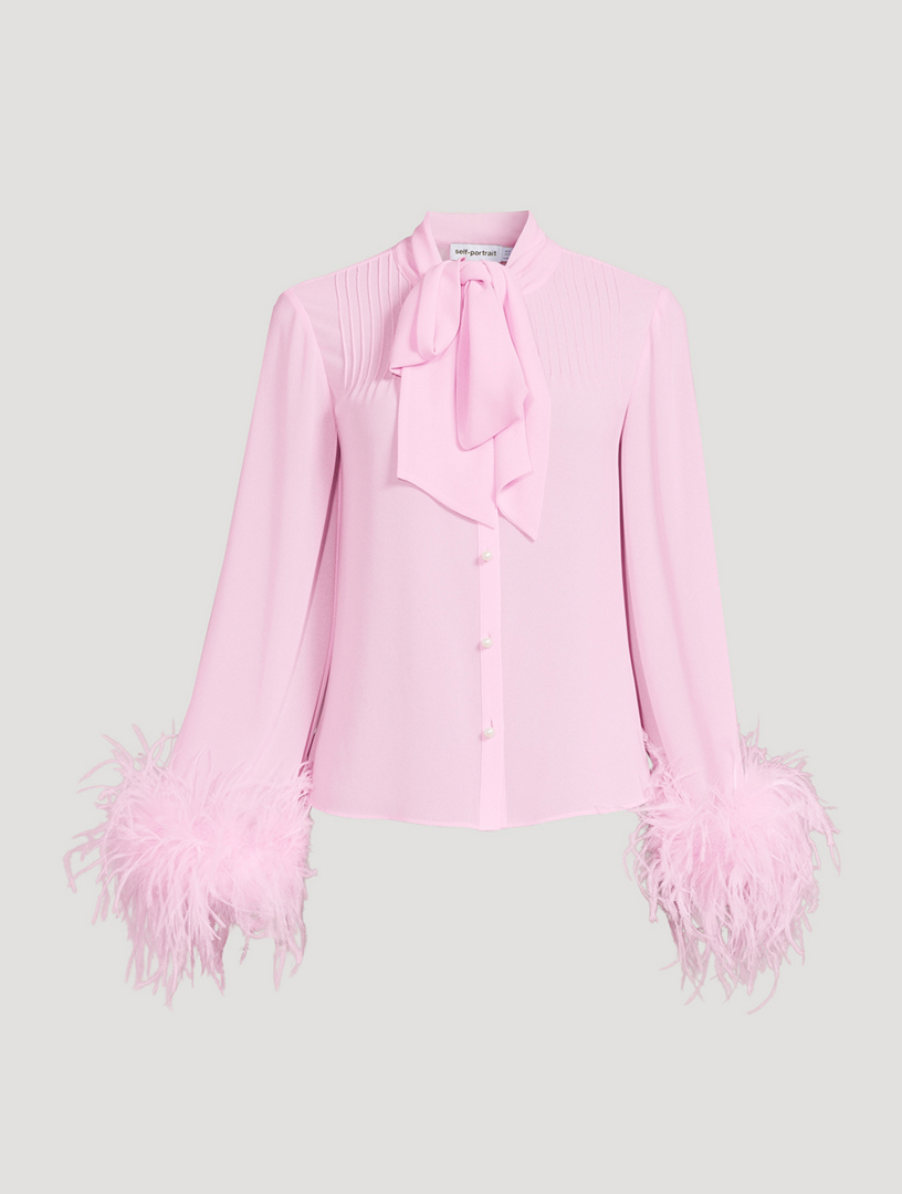 Feather-Trimmed Georgette Shirt