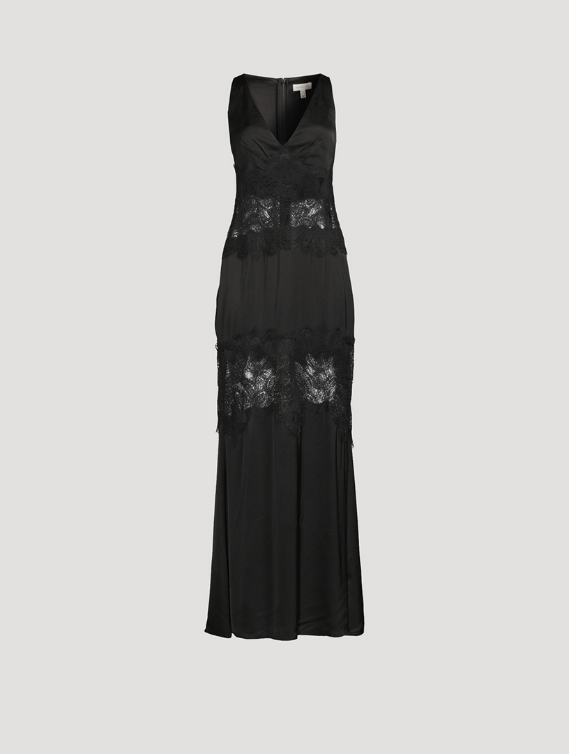 victoria beckham bridal lace-trimmed satin maxi dress Lace-appliqu Satin Maxi Dress