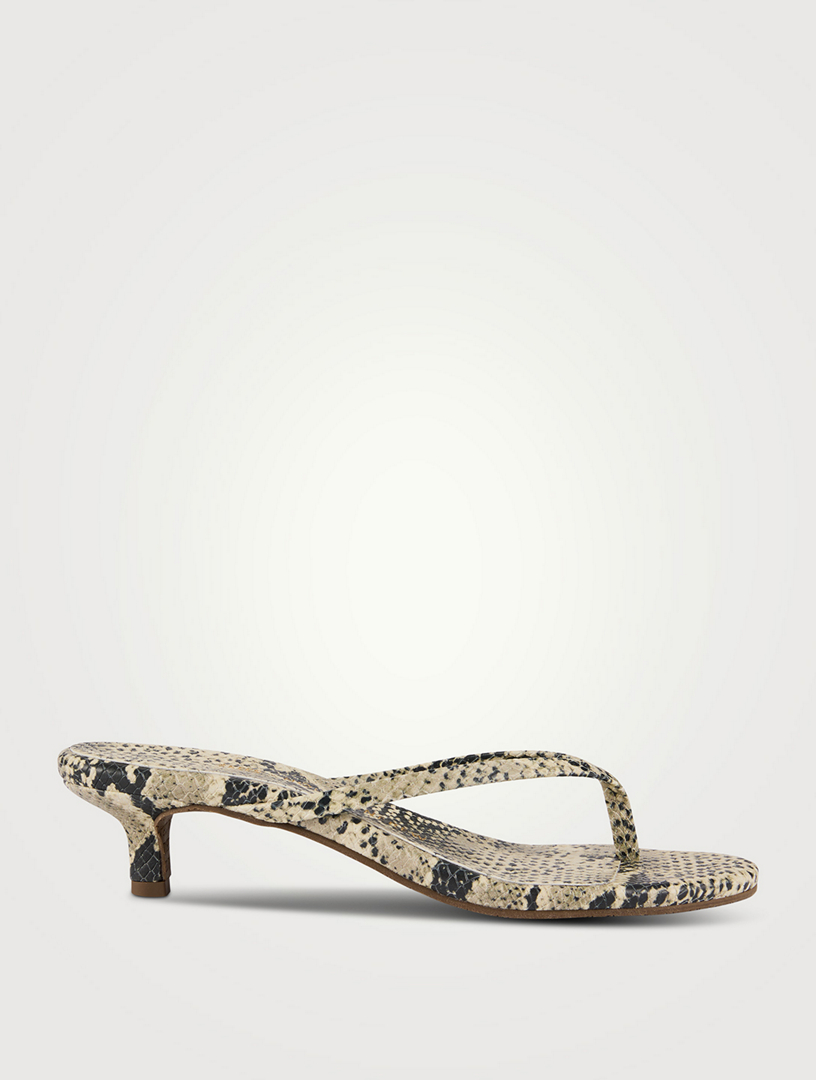 Julia Snakeskin-Embossed Thong Mules