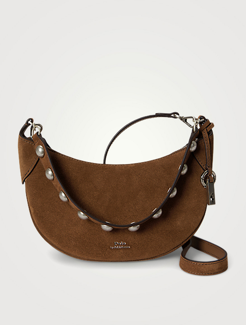 Sac porté épaule Polo ID en suède clouté, petit