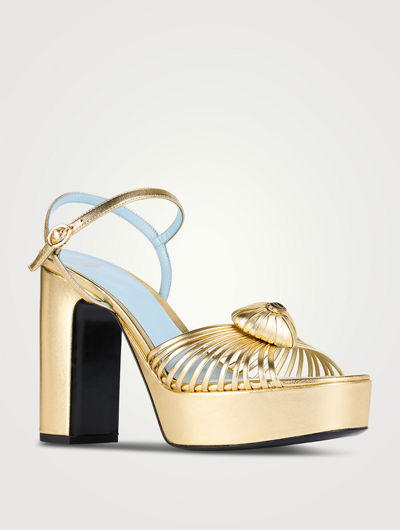 VALENTINO GARAVANI Coeur Royal Metallic Leather Platform Sandals