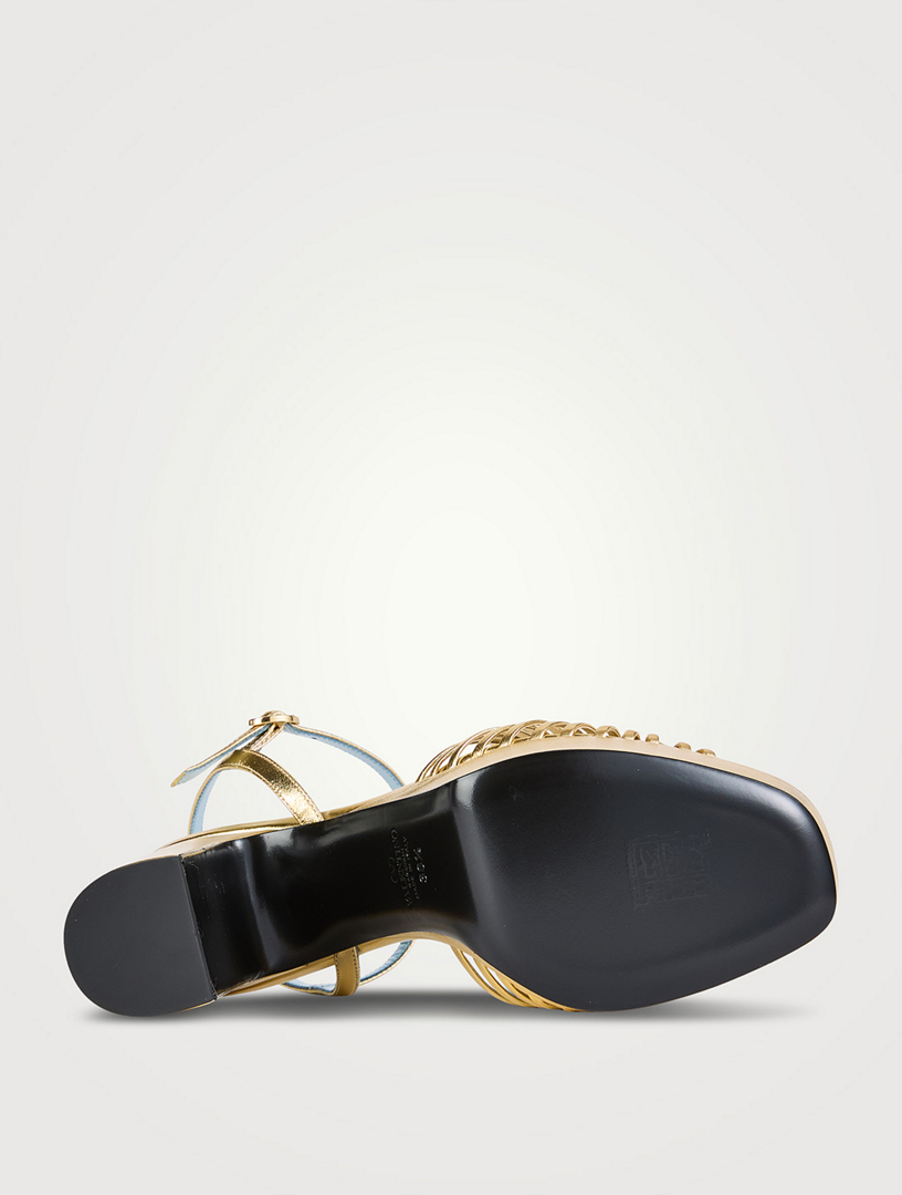 VALENTINO GARAVANI Coeur Royal Metallic Leather Platform Sandals