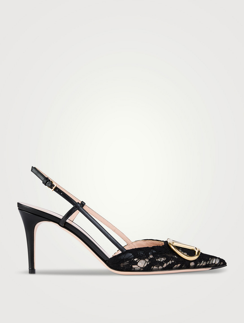 VLogo Lace Slingback Pumps