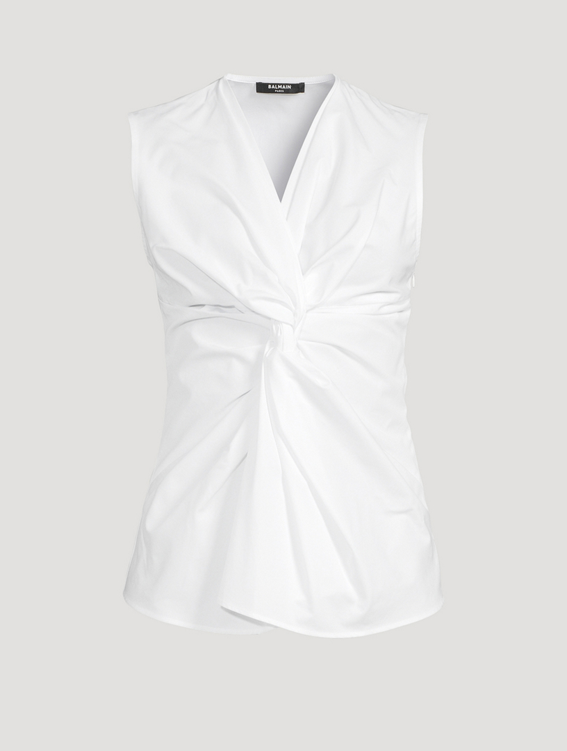 Twist-Front Poplin Blouse