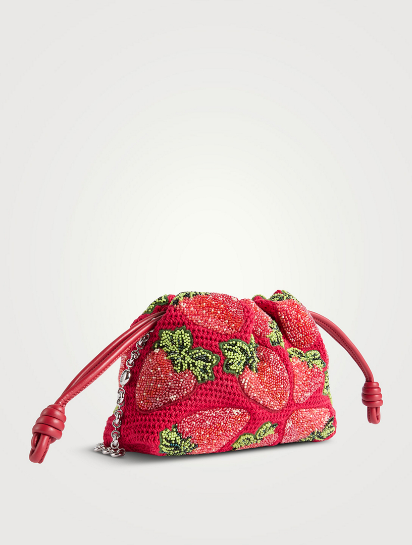 LOEWE Loewe x Paula's Ibiza Mini Flamenco Strawberry-Beaded Purse