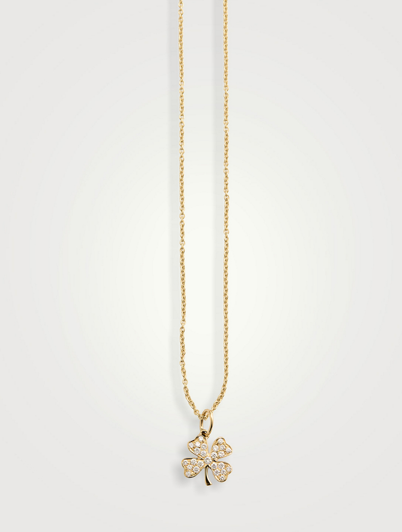 14K Gold Clover Pendant Necklace With Diamonds