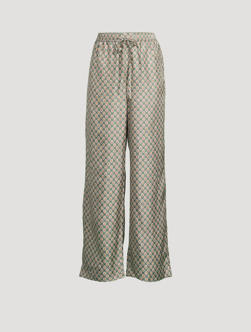 Silk Wide-Leg Trousers In Floral Print