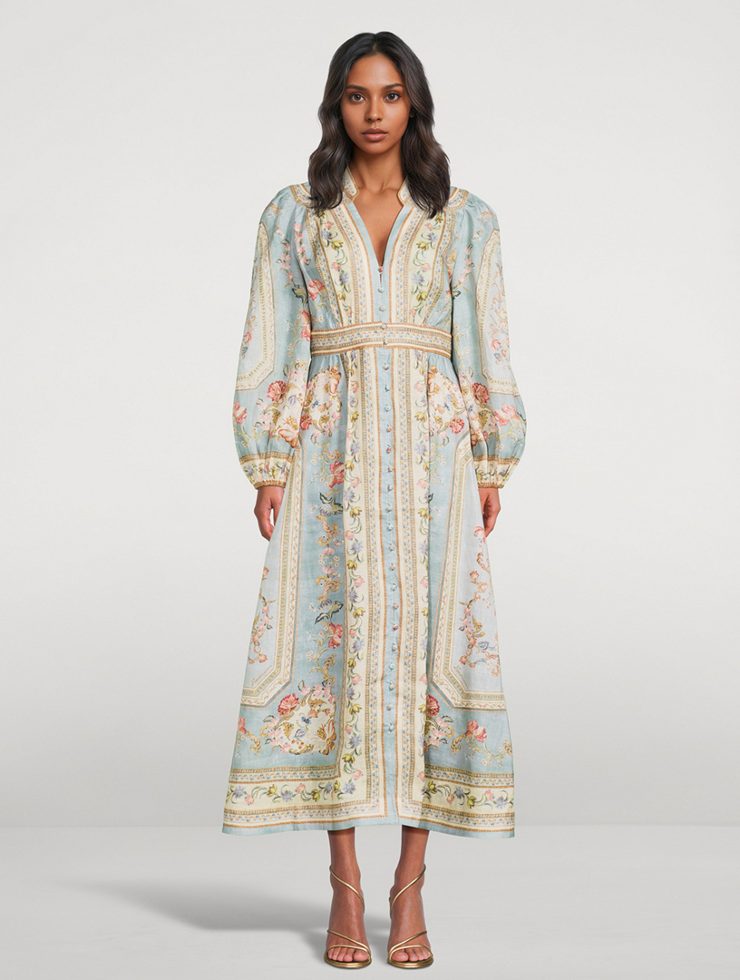 ZIMMERMANN Roselight Printed Linen Midi Dress | Holt Renfrew