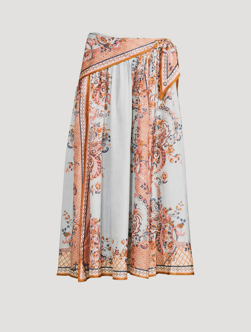 Aster Tie-Waist Silk Skirt In Paisley Print