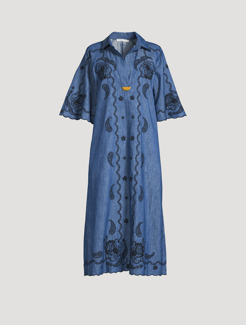 Aster Embroidered Denim Shirt Dress