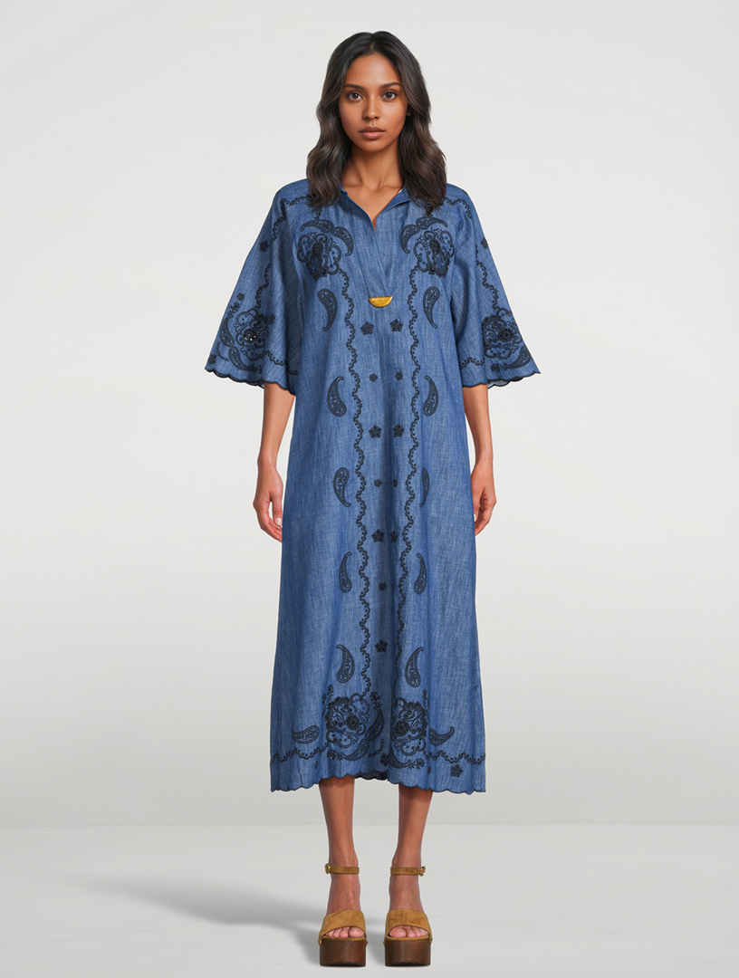 ZIMMERMANN Aster Embroidered Denim Shirt Dress | Holt Renfrew