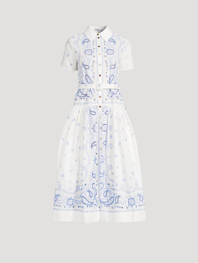 flower embroidered dress Rubaiyat – White cotton embroidered midi dress