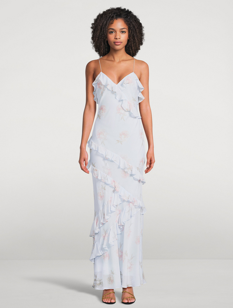 LOVESHACKFANCY Rialto Ruffled Slip Dress In Floral Print | Holt Renfrew