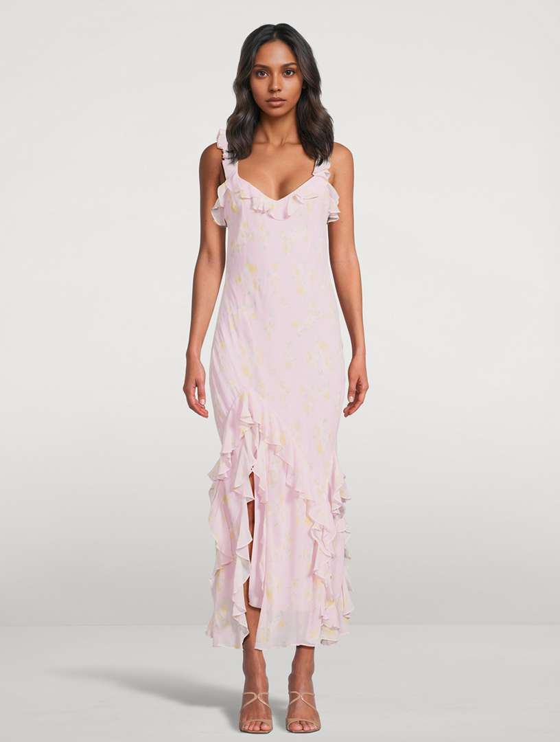 LOVESHACKFANCY Roseline Ruffled Slip Dress In Floral Print | Holt Renfrew