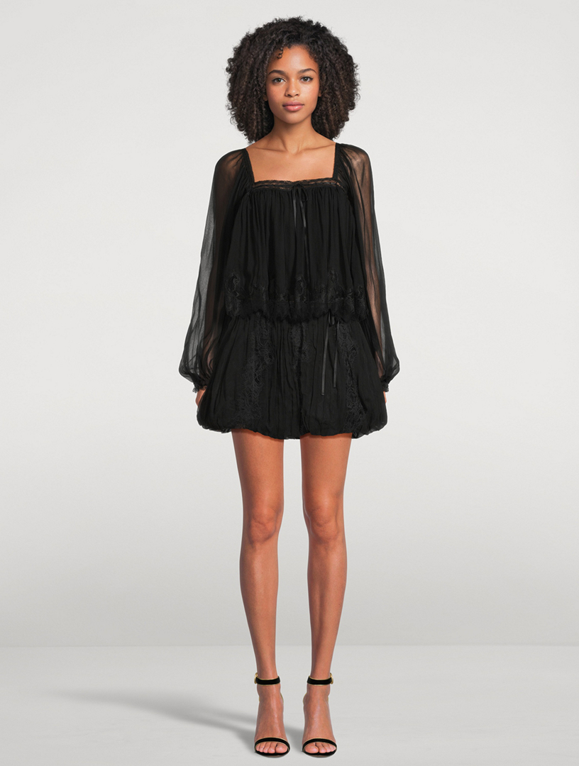 LOVESHACKFANCY Ebbie Lace-Trimmed Silk Blouse | Holt Renfrew
