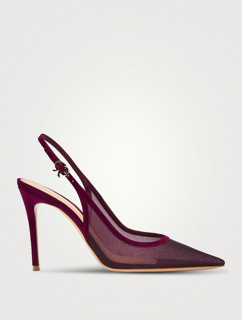 Suede-Trimmed Organza Slingback Pumps