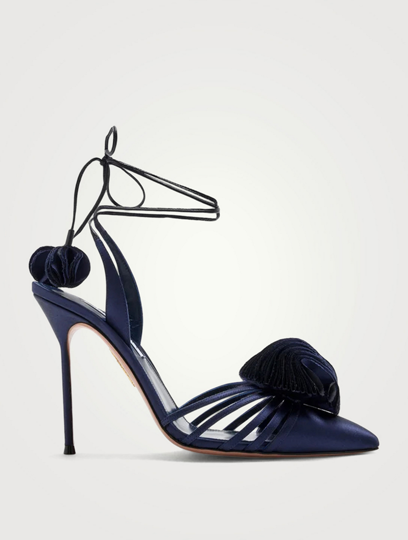 Wild Bloom Satin Ankle-Tie Pumps