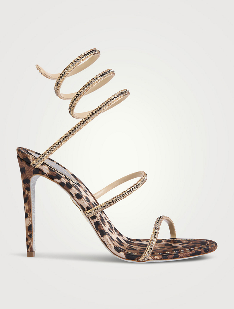 希少✨レネカオヴィラ　Rene Caovilla レオパード　レース　ヒール RENE CAOVILLA Cleo Crystal Satin Sandals In Leopard Print | Holt