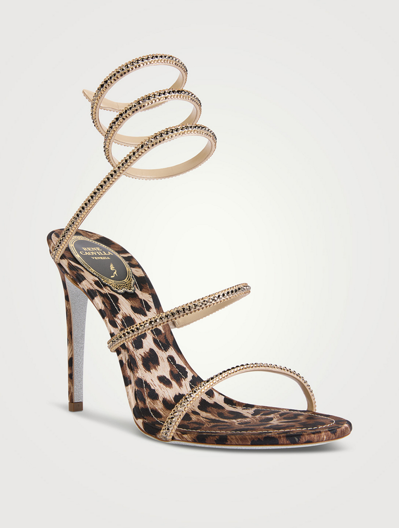 RENE CAOVILLA Cleo Crystal Satin Sandals In Leopard Print | Holt