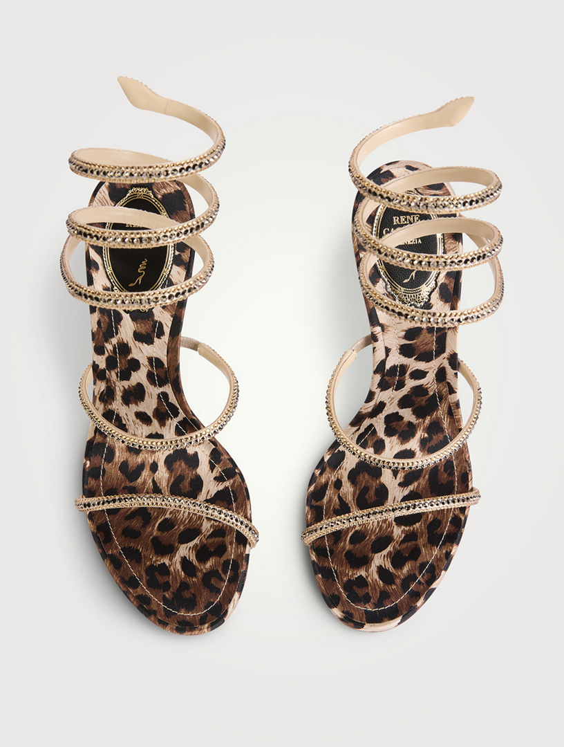 RENE CAOVILLA Cleo Crystal Satin Sandals In Leopard Print | Holt
