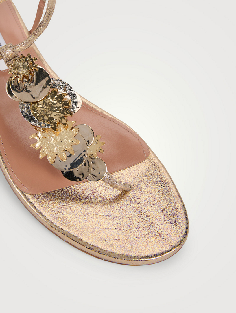 AQUAZZURA Night Stars Metallic Leather Ankle-Tie Sandals | Holt