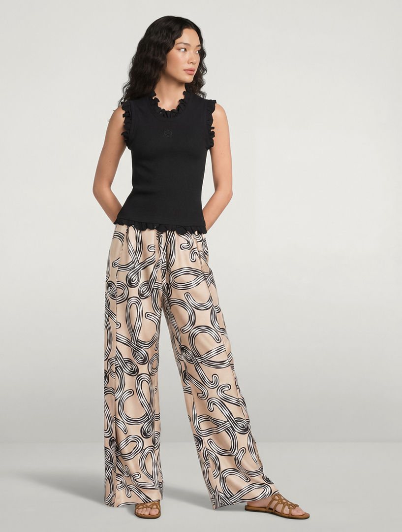 LOEWE Paula & Mopriz チノパンアイボリー LOEWE Loewe x Paula's Ibiza Silk Trousers In Anagram Print | Holt