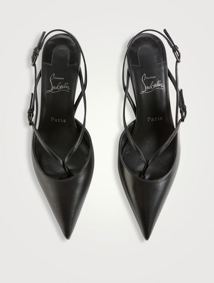 Christian Louboutin 黒 ポインテッドトゥウェッジヒール CHRISTIAN LOUBOUTIN Twistissimo Leather Slingback Pumps | Holt Renfrew