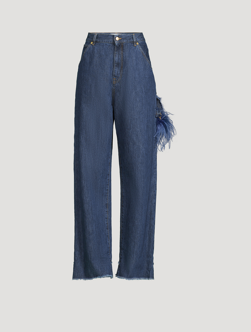 Lisa Feather-Trimmed Carpenter Jeans