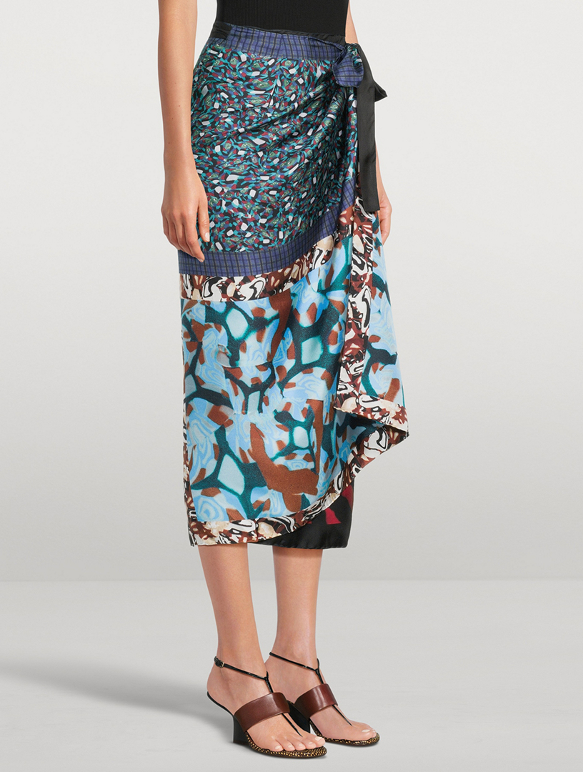 DRIES VAN NOTEN Scarfy Printed Silk Wrap Skirt | Holt Renfrew