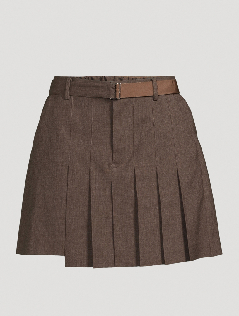 Pleated Wool Mini Skirt