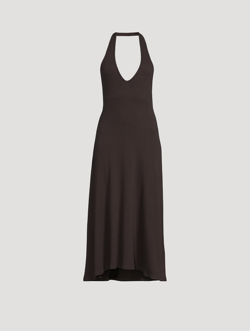 Robe Mila en tricot côtelé à col bain-de-soleil