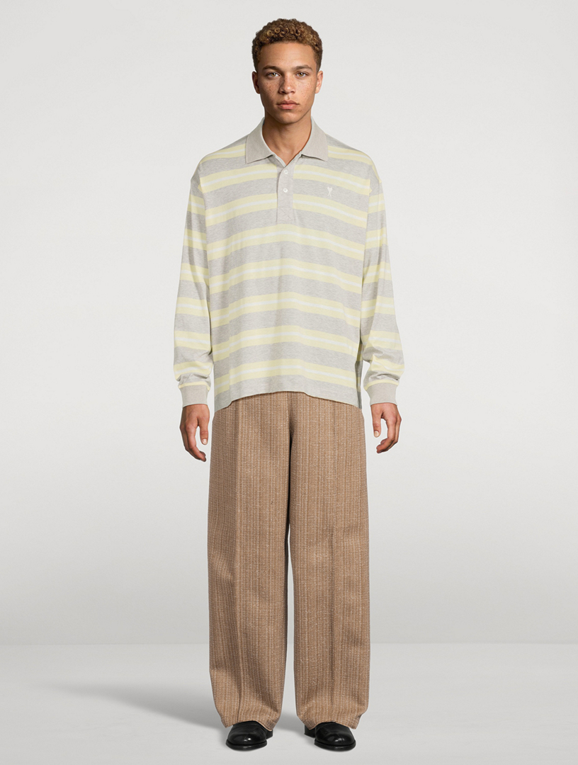 AMI PARIS Long-Sleeve Polo Shirt In Striped Print | Holt Renfrew