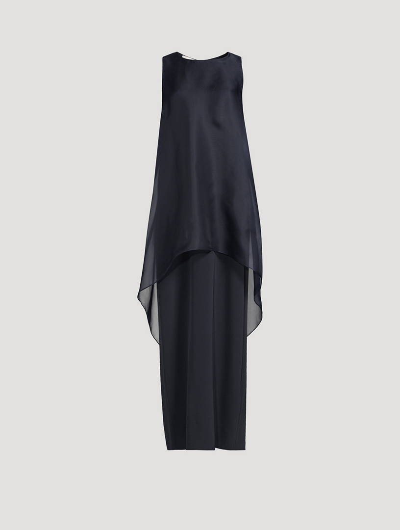 navy linen dress women Women's Deep Navy Linen High-Low Dress  Sleeveless