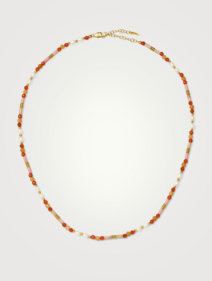 Beaded Gemstone & Pearl Short Necklace