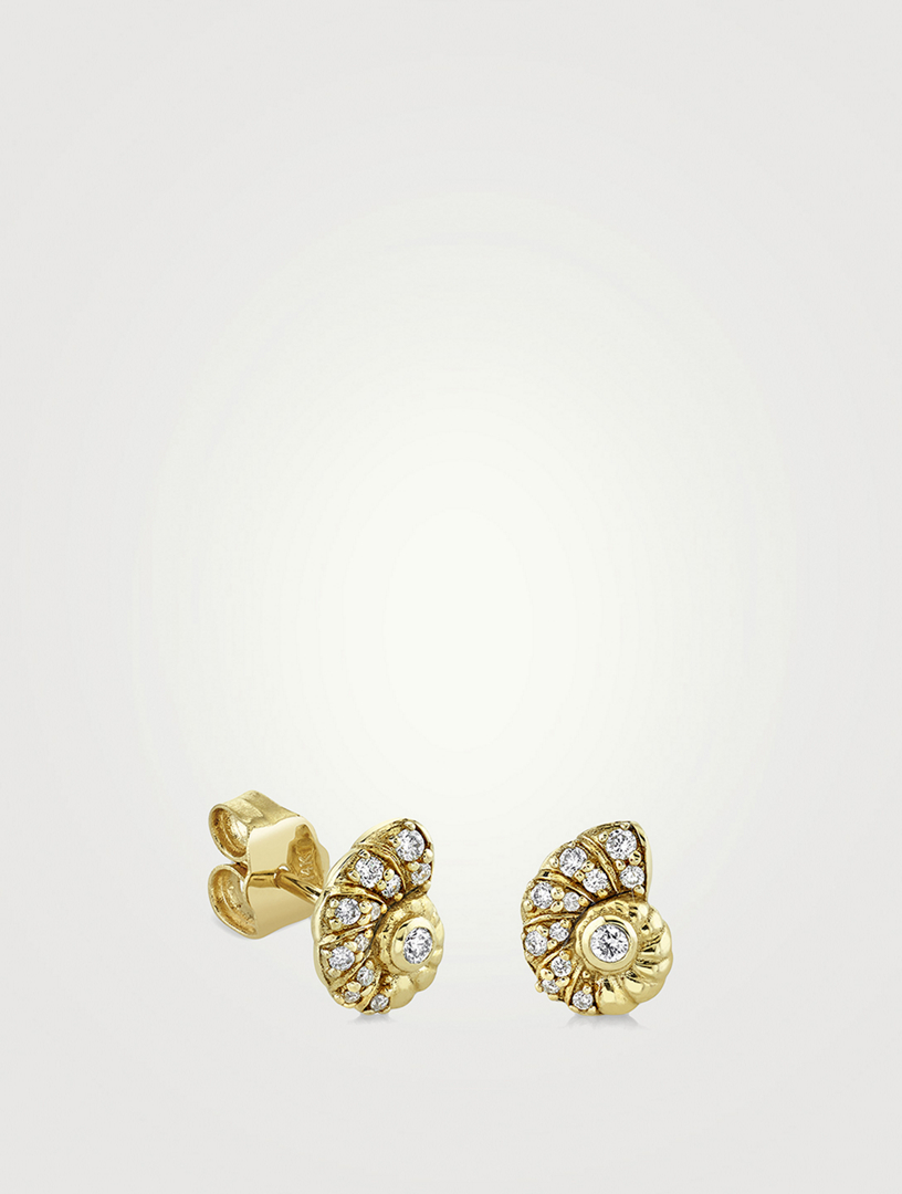 14K Gold Shell Studs With Diamonds