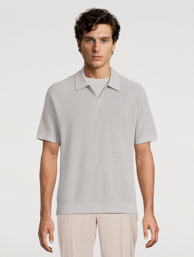 THEORY Tactile Cotton Mesh Zip Polo Shirt | Holt Renfrew