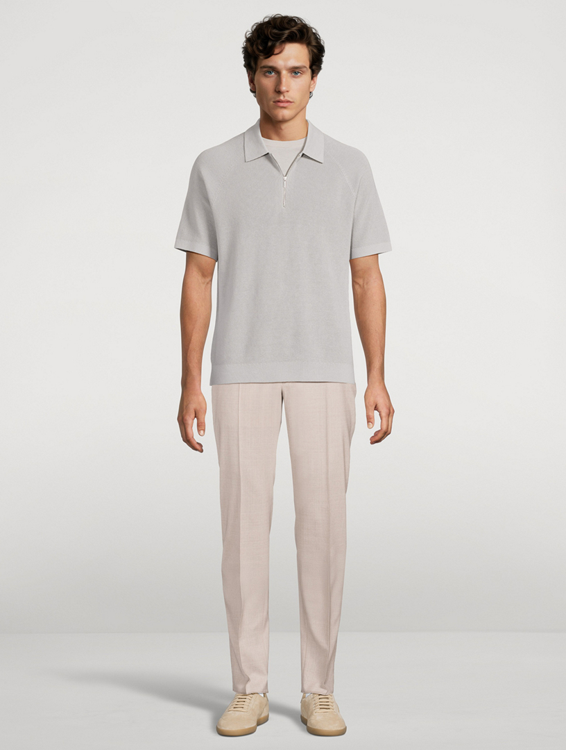 THEORY Tactile Cotton Mesh Zip Polo Shirt | Holt Renfrew