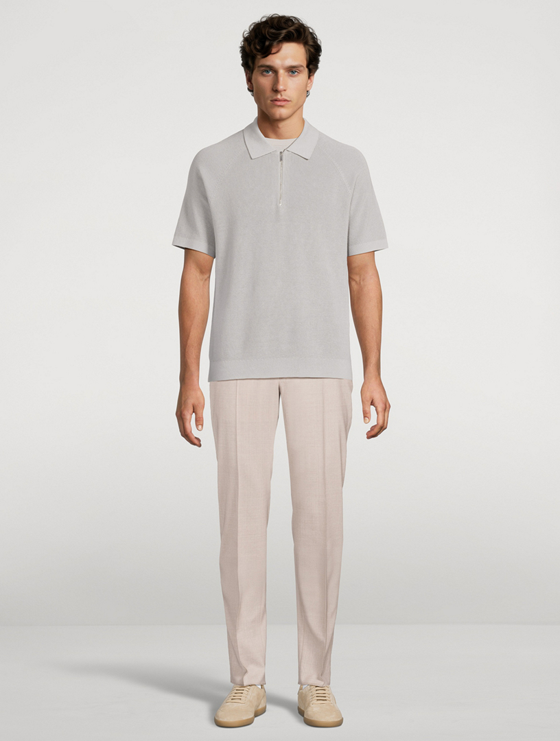 THEORY Tactile Cotton Mesh Zip Polo Shirt | Holt Renfrew