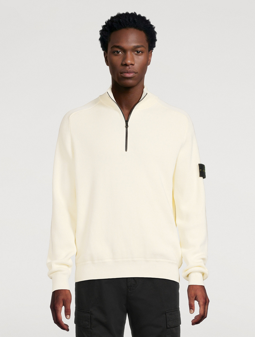 STONE ISLAND Wool Long Sleeve Zip Polo | Holt Renfrew