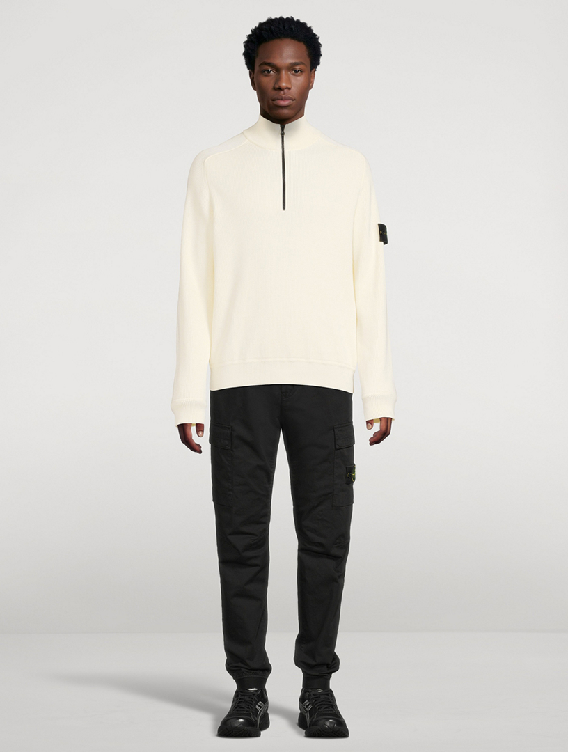 STONE ISLAND Wool Long Sleeve Zip Polo | Holt Renfrew
