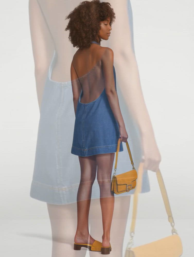 reformation denim halter dress Avielle Promotion_EOSSaleW25