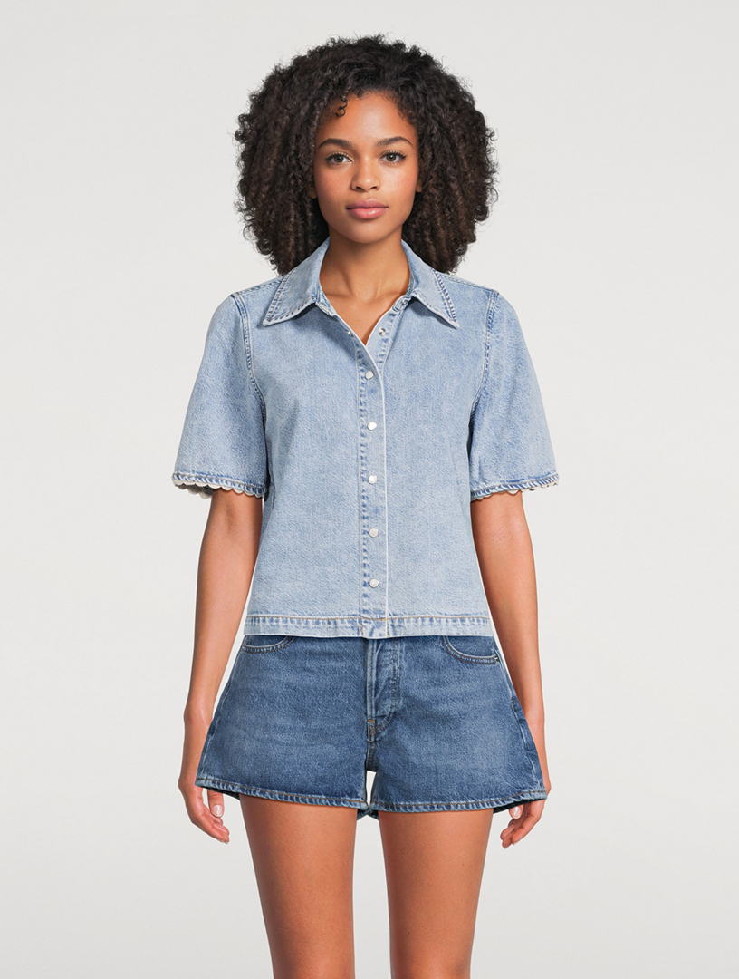 FRAME The Crochet-Trimmed Denim Shirt | Holt Renfrew